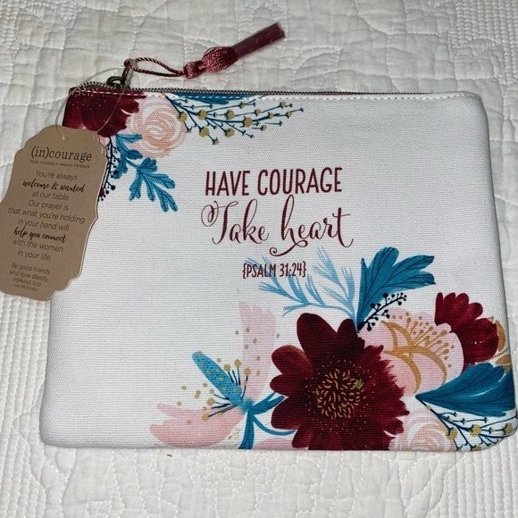 NWT- (in)courage Floral PSALM 31.24 Zipper Pouch - Picture 1 of 5